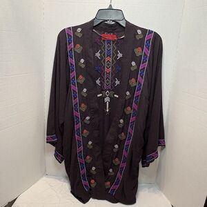 Tigerlily Amalia Embroidered Kimono Front Open Tunic Top S/M